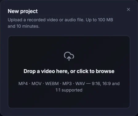 New project upload dialog